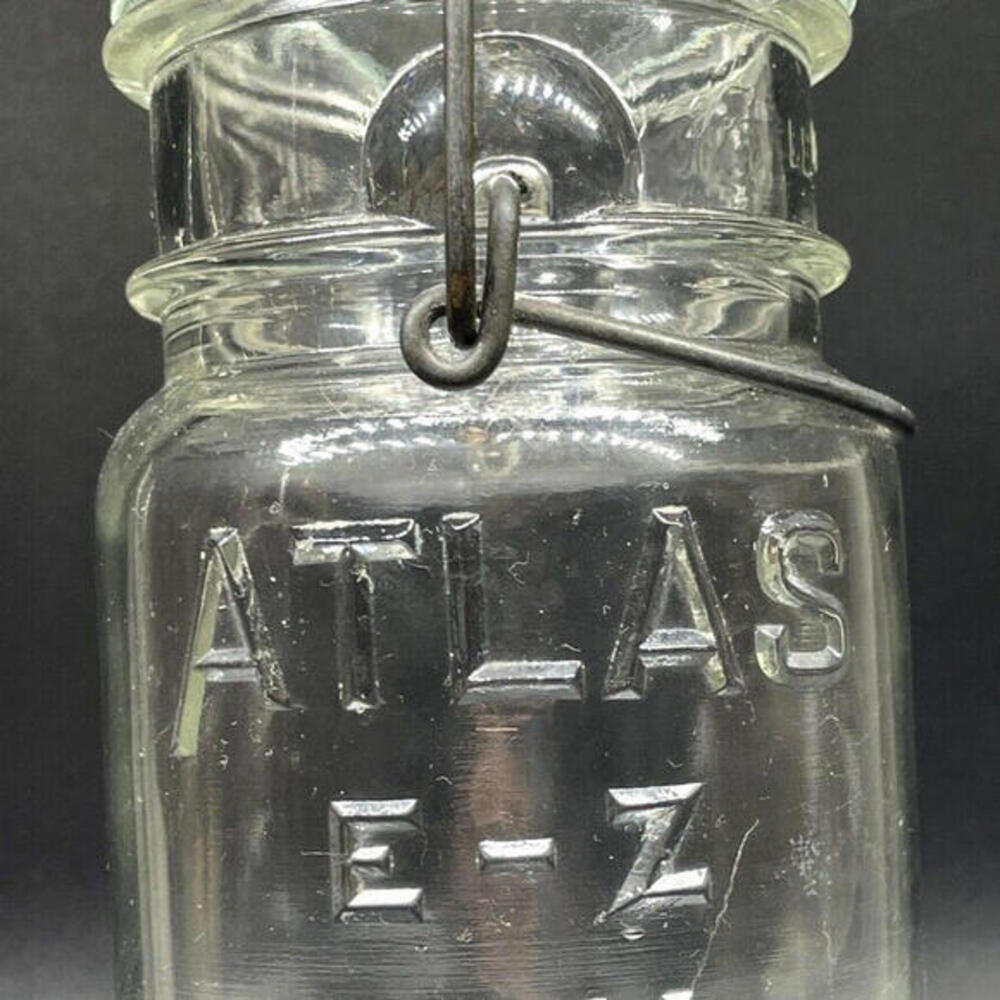 ATLAS E Z‎ SEAL Half Pint Mason Jar Clear Wire Bale Glass Lid Vintage
